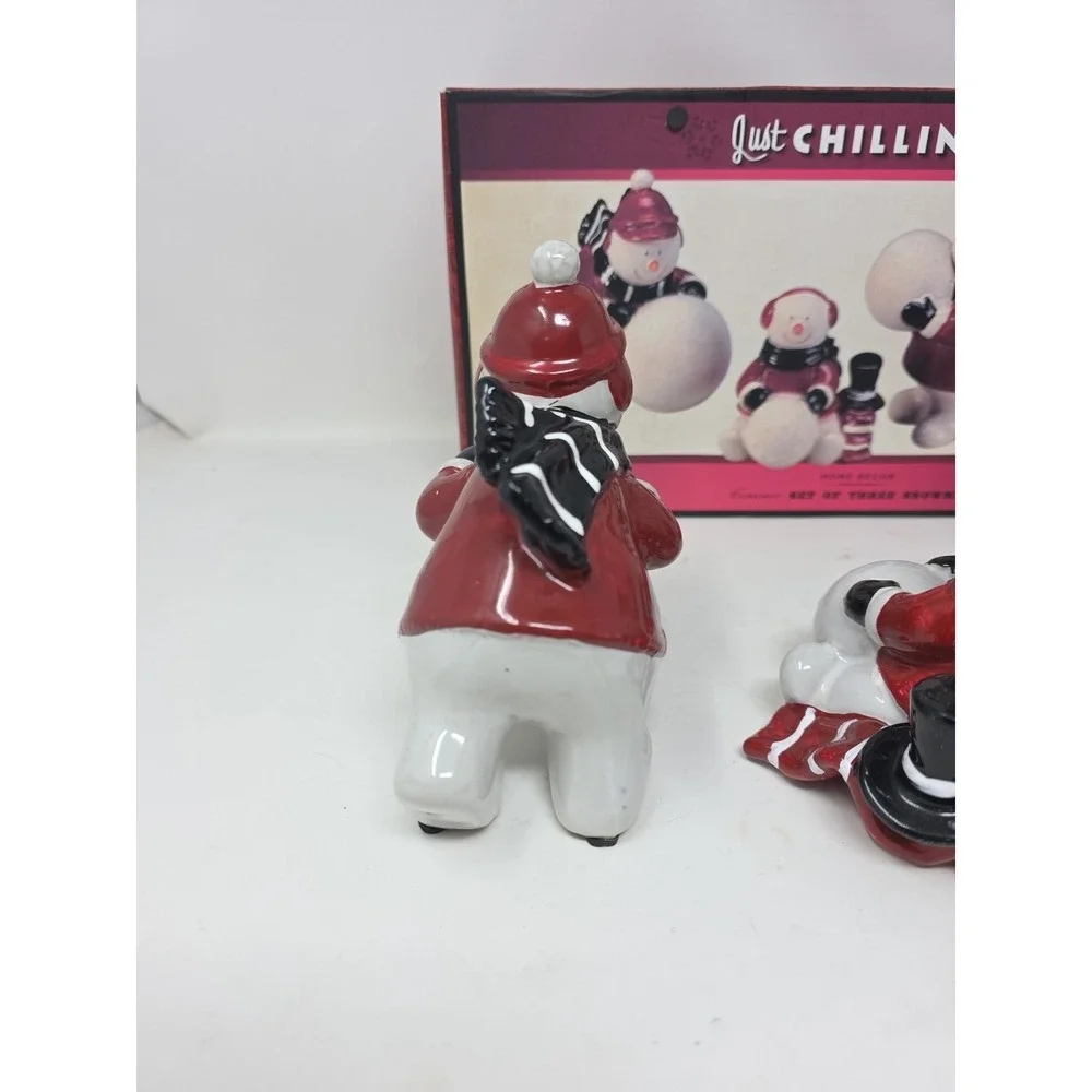 3 Snowmen Figurines Just Chillin Cracker Barrel Country Store Ceramic 6